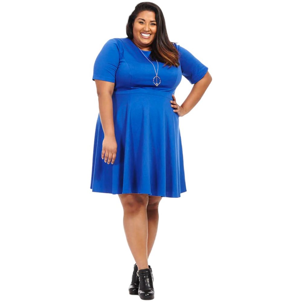 MBN Amelie Skater Dress in Royal Blue, Plus Size 2X - Picture 9 of 11